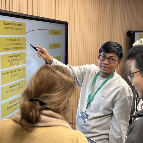 Student using an interactive whiteboard