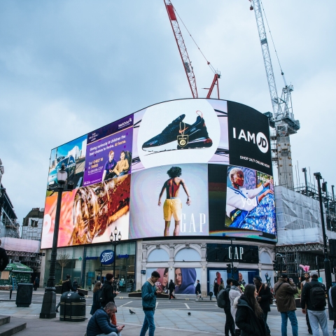 Advertising signage on a busy street