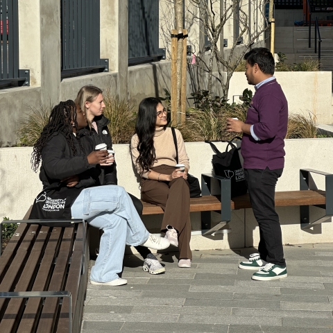 students outside chatting