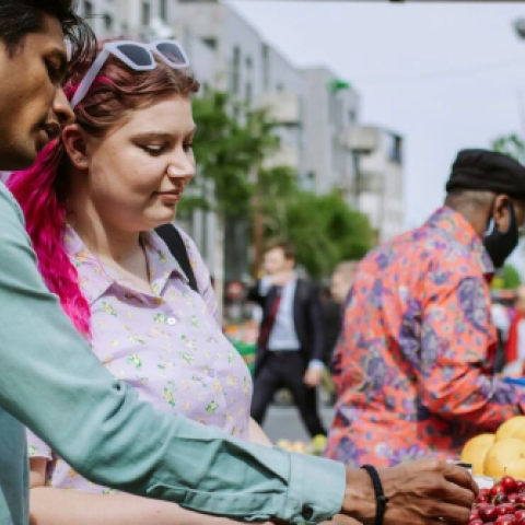 Students in Walthamstow market