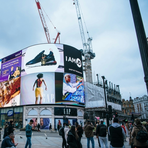 Advertising signage on a busy street