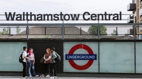 Walthamstow photoshoot - March 2022, Walthamstow Central train station with student chatting outside