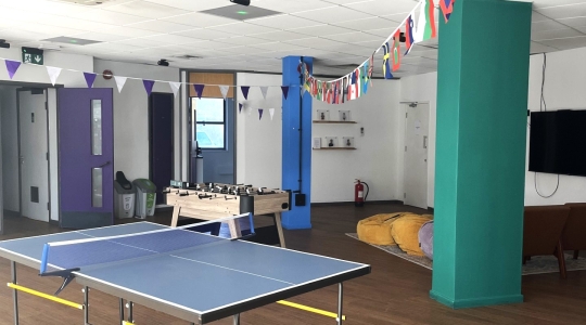 student lounge with table tennis and table football