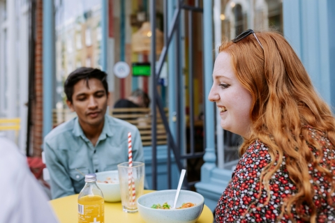 Walthamstow photoshoot - March 2022 students eating and drinking, lunch