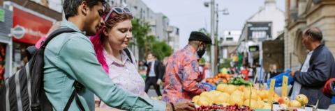 Students in Walthamstow market