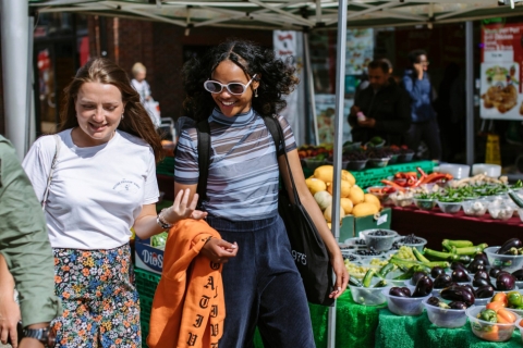 Students shopping in Walthamstow market 